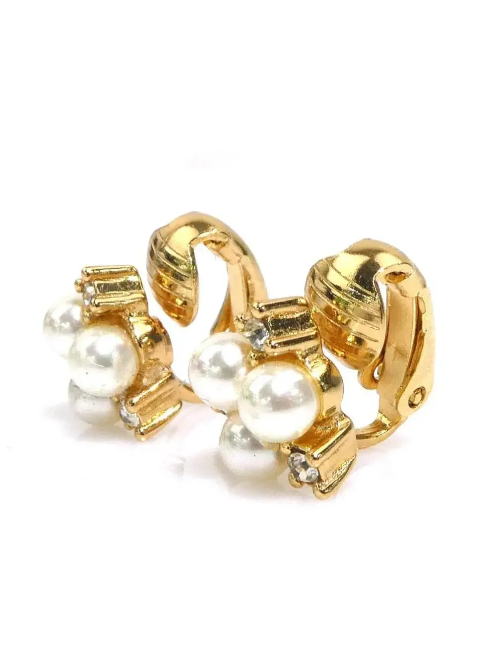 Auth Christian Dior Earrings Gold/White #303058C11B